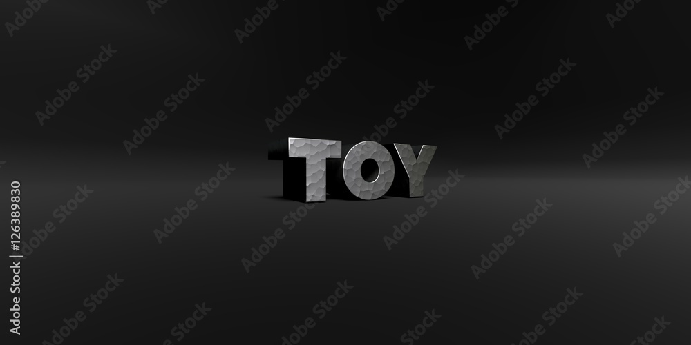 Fototapete toy - hammered metal finish text on black studio - 3d rendered royalty free stock photo. this image 