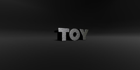 TOY - hammered metal finish text on black studio - 3D rendered royalty free stock photo. This image can be used for an online website banner ad or a print postcard.