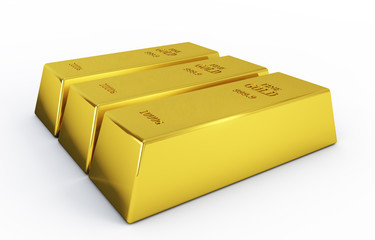 3d render gold bars on white background