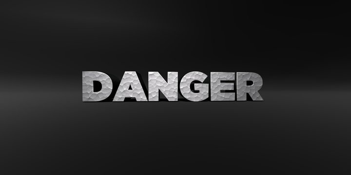 DANGER - hammered metal finish text on black studio - 3D rendered royalty free stock photo. This image can be used for an online website banner ad or a print postcard.