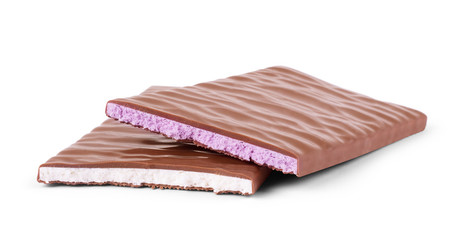 chocolate bar with yogurt filling on a white background