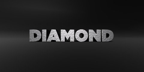 DIAMOND - hammered metal finish text on black studio - 3D rendered royalty free stock photo. This image can be used for an online website banner ad or a print postcard.