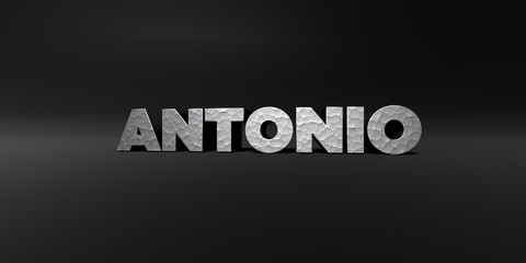 ANTONIO - hammered metal finish text on black studio - 3D rendered royalty free stock photo. This image can be used for an online website banner ad or a print postcard.