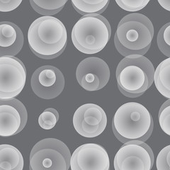 Monochrome bubbles abstract seamless pattern. Geometric seamless background with layers of transparent circles.