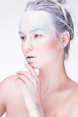 Fototapeta premium Model in creative image with silver blue artistic make-up