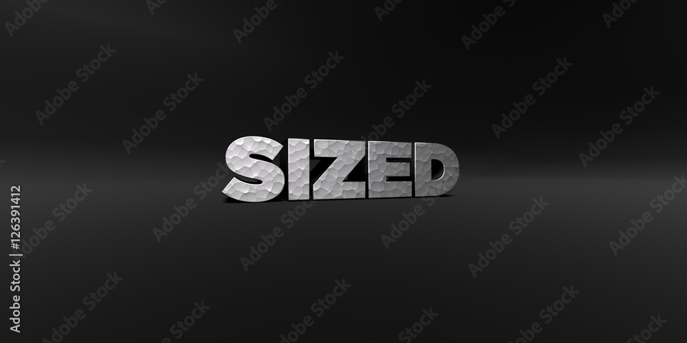 Fototapete sized - hammered metal finish text on black studio - 3d rendered royalty free stock photo. this imag