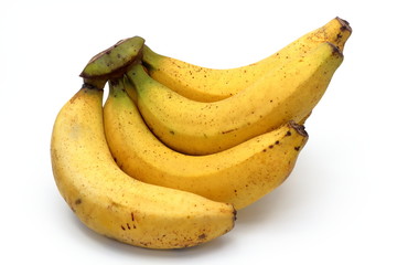 bananas with dark patches isolate on white background