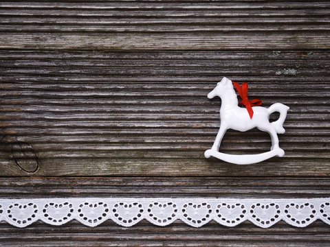 Weihnachten, Holz, Textilspitze, wei&szlig;, Christbaumanh&auml;nger, Pfe
