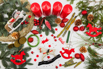 Adventskranz, Bastelmaterial, basteln, Materialien, verschiedene