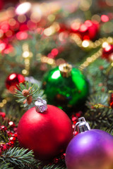 Christmas balls on fir branches