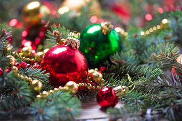 Christmas balls on fir branches