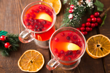 Christmas card. hot spicy Christmas drink of cranberry and spice
