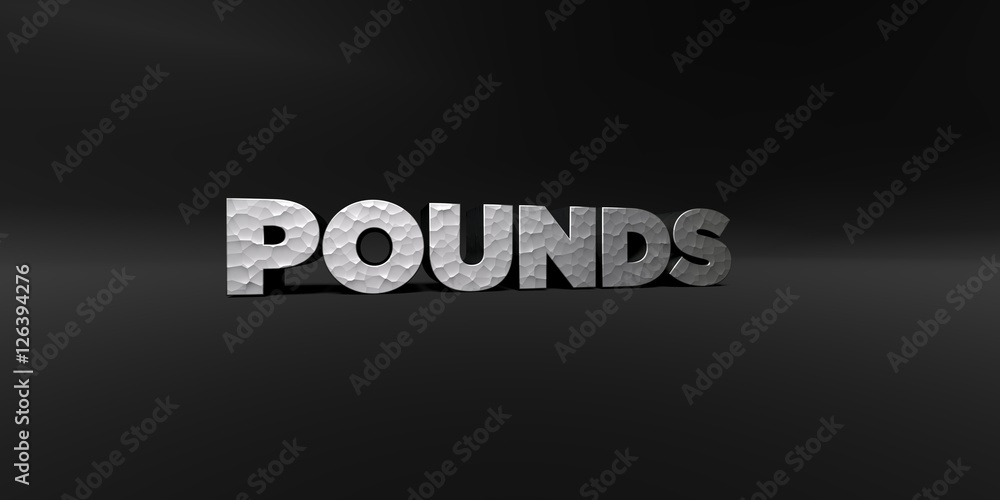 Fototapete pounds - hammered metal finish text on black studio - 3d rendered royalty free stock photo. this ima