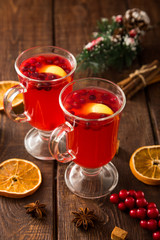 Christmas card. hot spicy Christmas drink of cranberry and spice