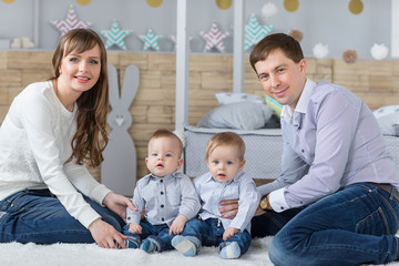 Family portrait of happy mom dad