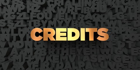 Credits - Gold text on black background - 3D rendered royalty free stock picture. This image can be used for an online website banner ad or a print postcard.