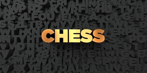 Chess - Gold text on black background - 3D rendered royalty free stock picture. This image can be used for an online website banner ad or a print postcard.