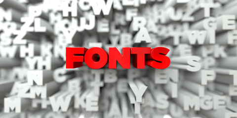 FONTS -  Red text on typography background - 3D rendered royalty free stock image. This image can be used for an online website banner ad or a print postcard.