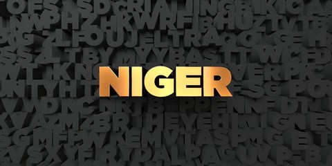 Niger - Gold text on black background - 3D rendered royalty free stock picture. This image can be used for an online website banner ad or a print postcard.