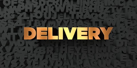 Delivery - Gold text on black background - 3D rendered royalty free stock picture. This image can be used for an online website banner ad or a print postcard.