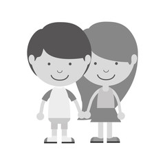 monochrome couple of children taken from the hand vector illustration