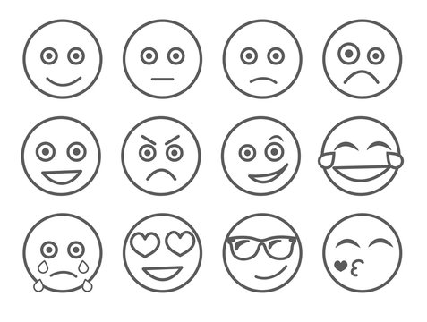 Emoticon vector illustration. Set emoticon face on a white background. Collection emotions Line style. Different emotions collection. Smiles set