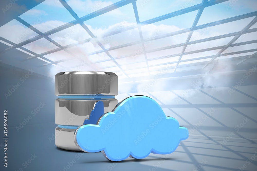 Wall mural Composite image of database server icon with cloud