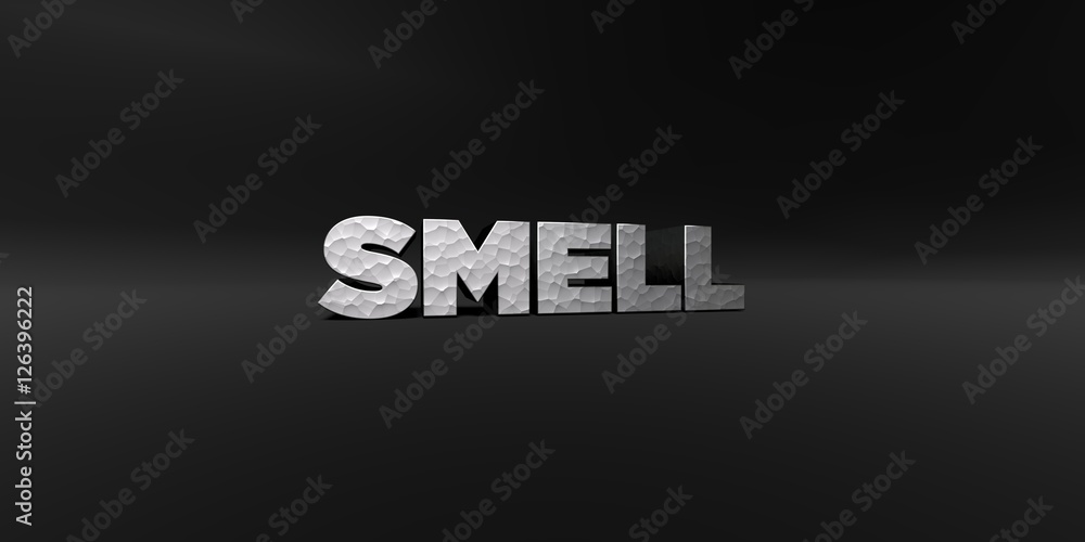 Fototapete smell - hammered metal finish text on black studio - 3d rendered royalty free stock photo. this imag