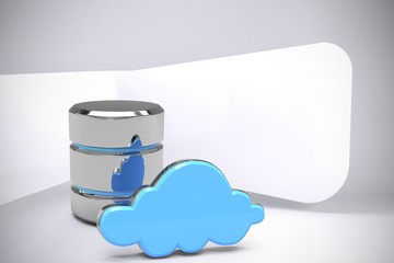 Composite image of database server icon with blue cloud