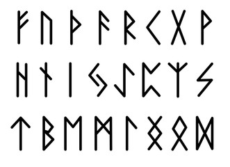 Rune set of letters, runes alphabet. Runic alphabet. Writing ancient. Futhark. Vector illustration - obrazy, fototapety, plakaty