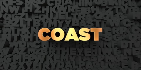 Coast - Gold text on black background - 3D rendered royalty free stock picture. This image can be used for an online website banner ad or a print postcard.
