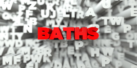 BATHS -  Red text on typography background - 3D rendered royalty free stock image. This image can be used for an online website banner ad or a print postcard.