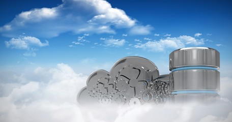 Composite image of hard drive symbol with mechanical cloud