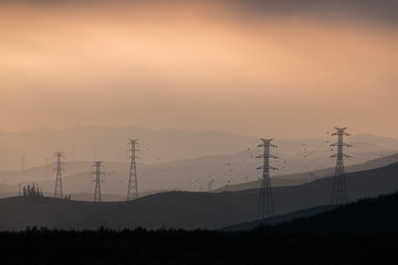 Electric towers in the mist