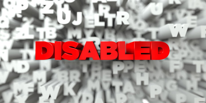 DISABLED -  Red text on typography background - 3D rendered royalty free stock image. This image can be used for an online website banner ad or a print postcard.