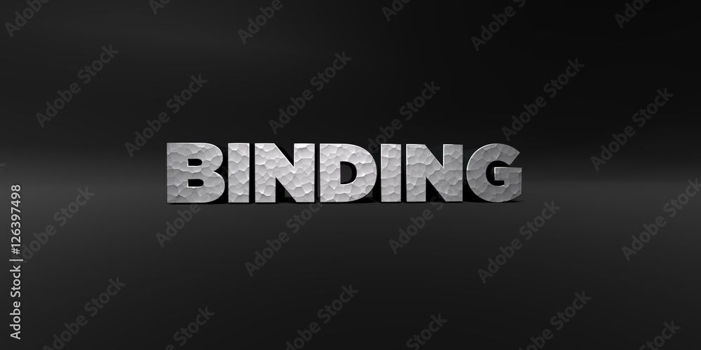 Fototapete binding - hammered metal finish text on black studio - 3d rendered royalty free stock photo. this im
