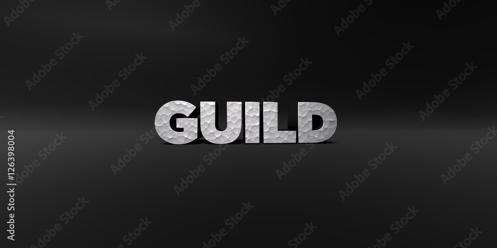 Fototapete guild - hammered metal finish text on black studio - 3d rendered royalty free stock photo. this imag