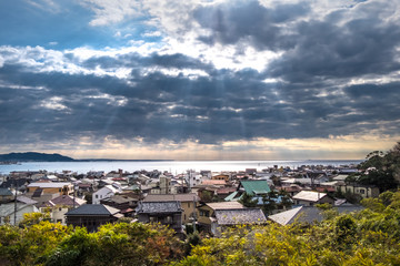 View of Kamakura City from the top of Hasedera Temple in Kamakura, Japan