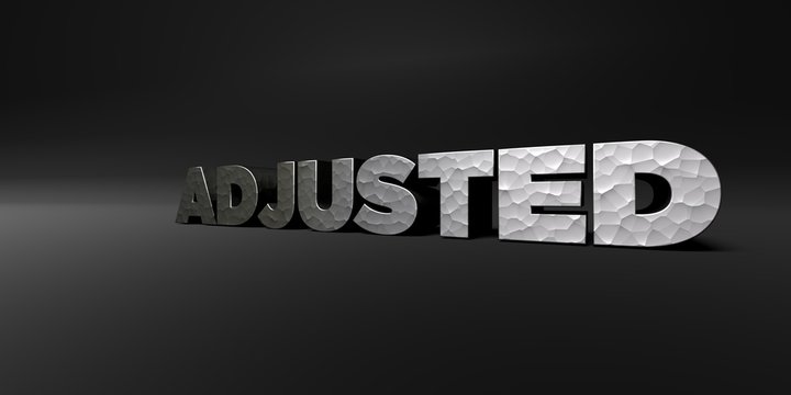 ADJUSTED - hammered metal finish text on black studio - 3D rendered royalty free stock photo. This image can be used for an online website banner ad or a print postcard.