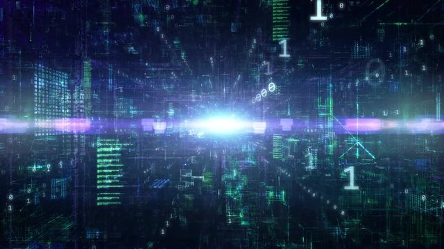 4K Cybernetic brain. Zooming through eye. 