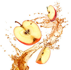 Splash juice with apple isolated on white