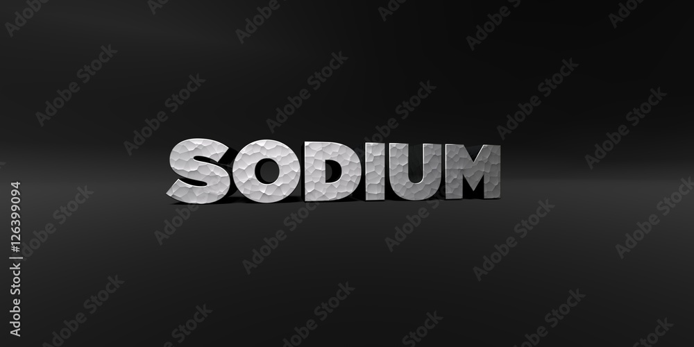 Fototapete sodium - hammered metal finish text on black studio - 3d rendered royalty free stock photo. this ima
