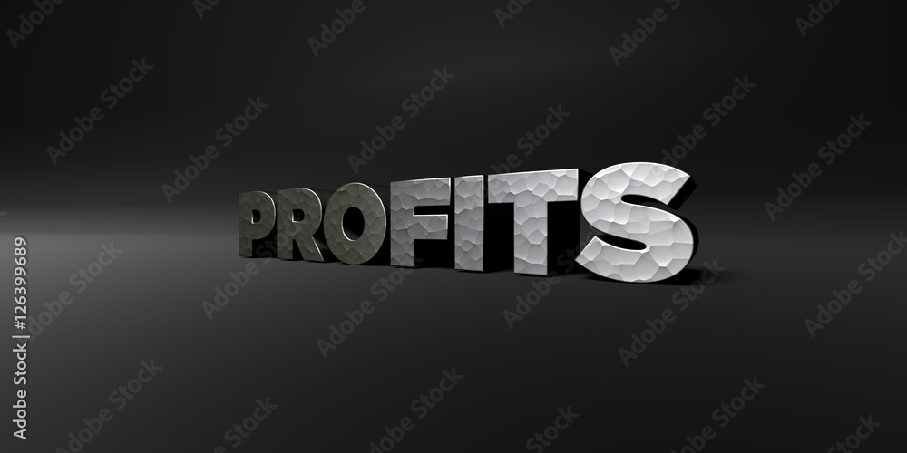 Fototapete profits - hammered metal finish text on black studio - 3d rendered royalty free stock photo. this im