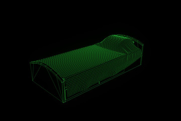 Bed in Hologram Wireframe Style. Nice 3D Rendering
