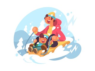 Dad and son sledding