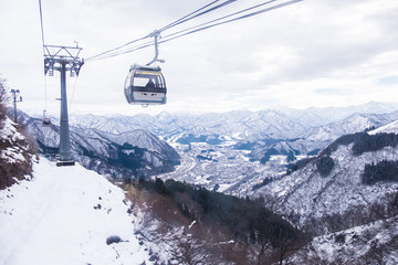 View of snow mountain from Gala Yuzawa Ski Resort in Niigata Prefecture, Japan