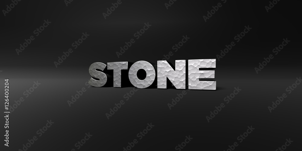 Fototapete stone - hammered metal finish text on black studio - 3d rendered royalty free stock photo. this imag