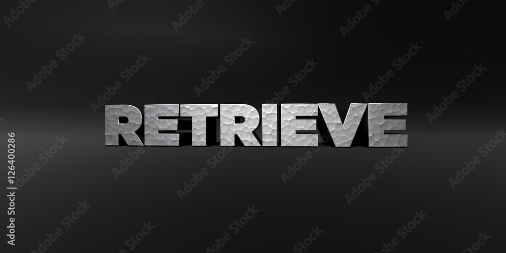 Fototapete retrieve - hammered metal finish text on black studio - 3d rendered royalty free stock photo. this i