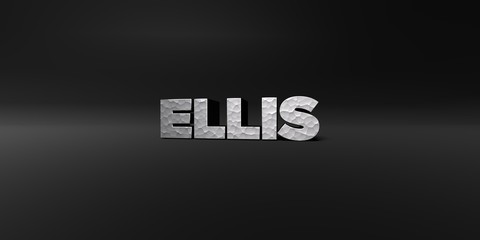 ELLIS - hammered metal finish text on black studio - 3D rendered royalty free stock photo. This image can be used for an online website banner ad or a print postcard.