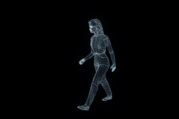 Human Wireframe Hologram in Motion. Nice 3D Rendering
